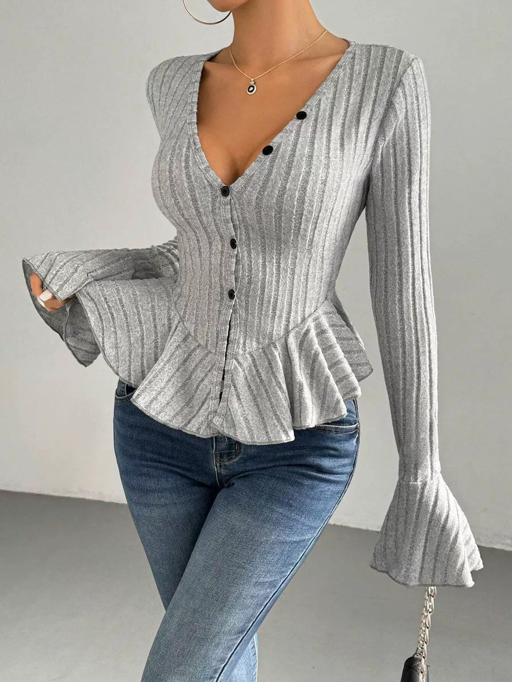 ZARA Elegant Ruffle Neck Slim Fit Fleece Top for Spring Summer
